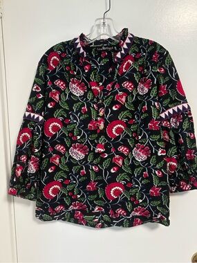 Liza Byrd Navy Floral Button-Front Tunic with Pink & Green Print